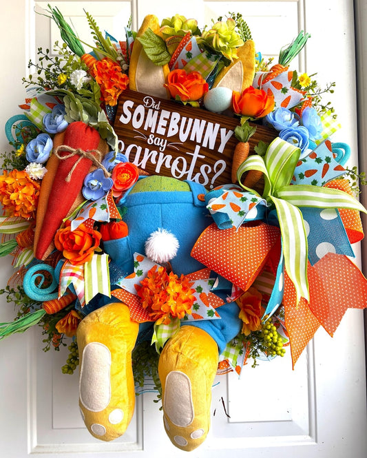 Head-First for Carrots! 🐰 Easter Bunny Front Door Wreath