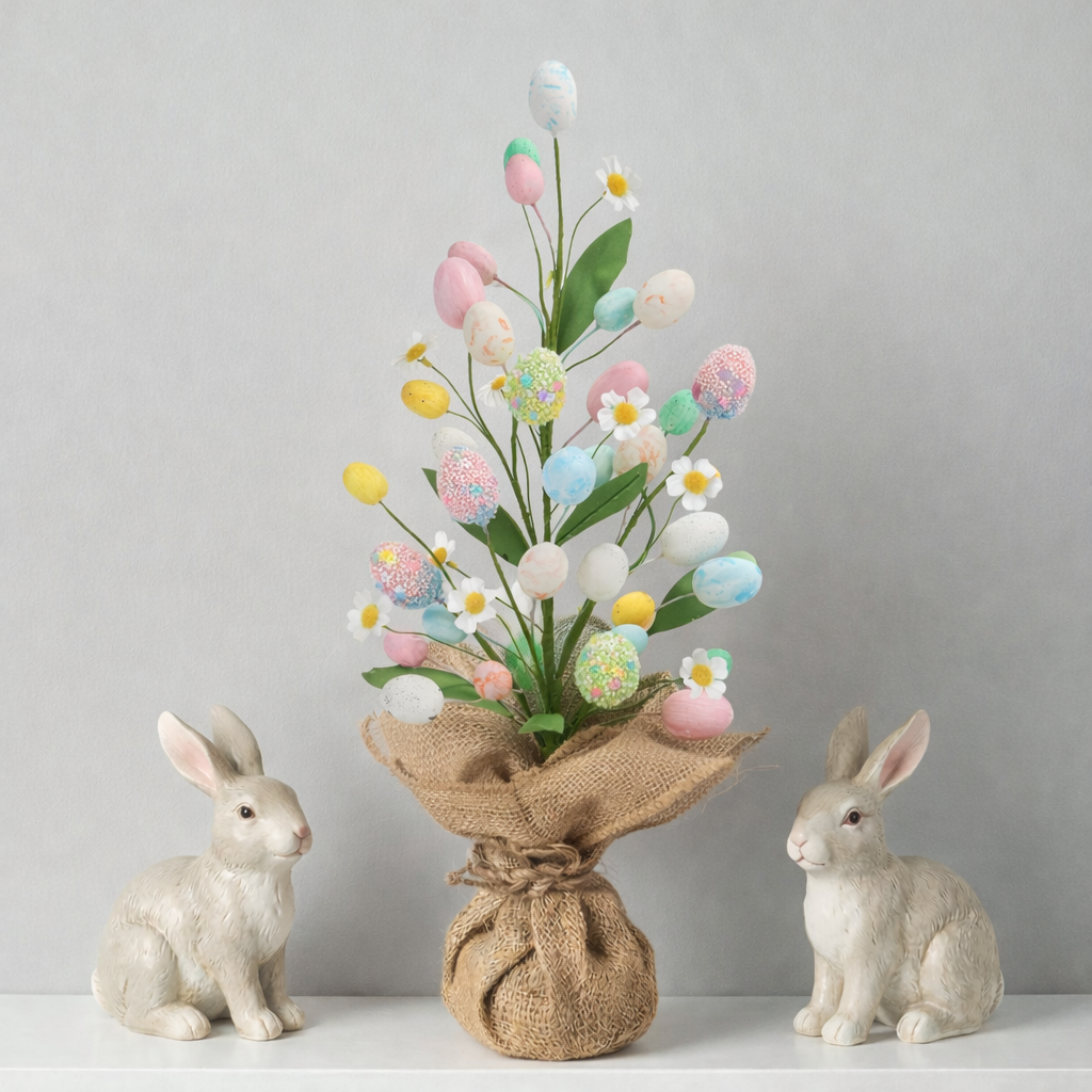 Easter Egg Tree Decoration,Easter Table Tree Decoration, Artificial Easter Egg Tree with Burlap Base