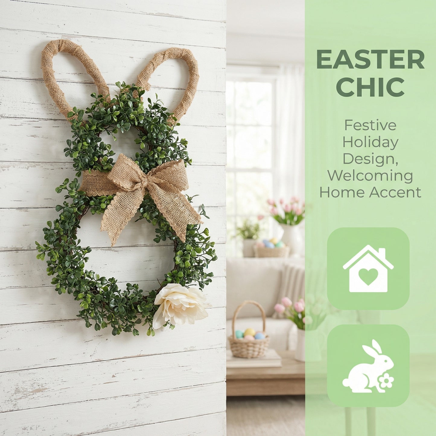 Easter Bunny-Themed Artificial Flower Wreath