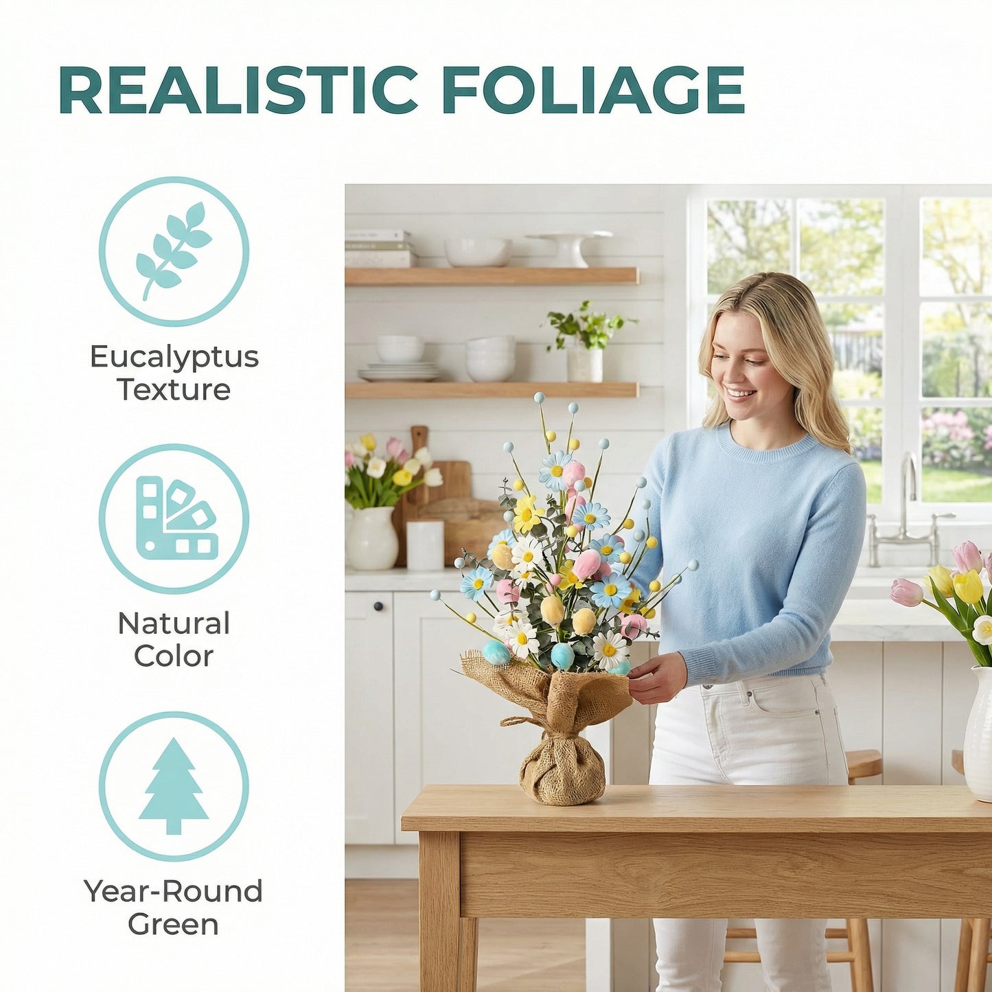 Easter Egg Tree Decoration,Easter Table Tree Decoration, Artificial Easter Egg Tree with Burlap Base