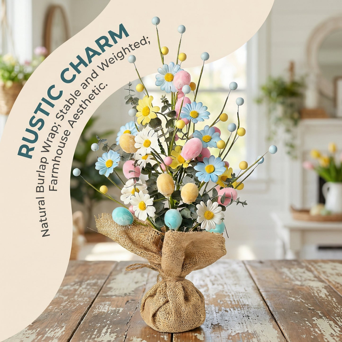 Easter Egg Tree Decoration,Easter Table Tree Decoration, Artificial Easter Egg Tree with Burlap Base