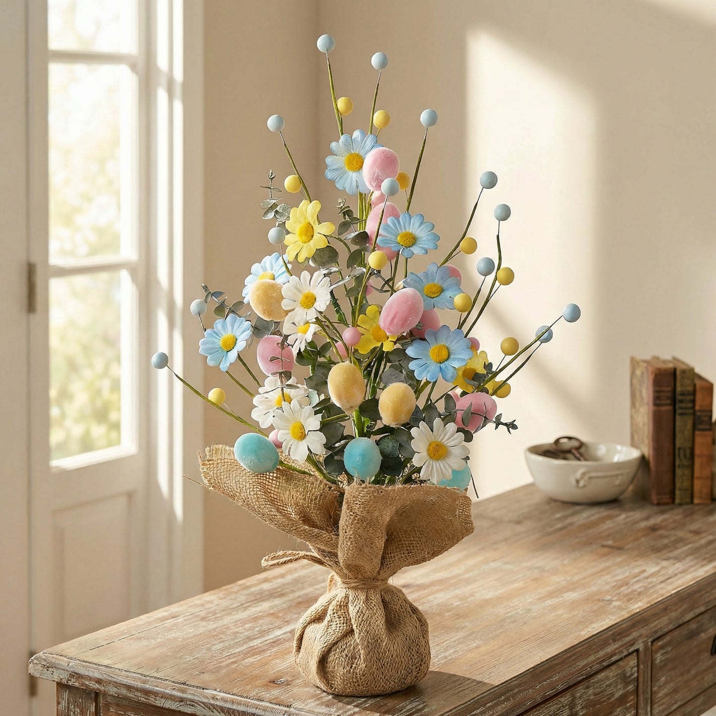 Easter Egg Tree Decoration,Easter Table Tree Decoration, Artificial Easter Egg Tree with Burlap Base