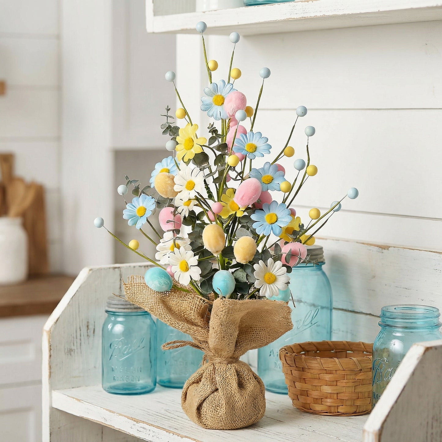 Easter Egg Tree Decoration,Easter Table Tree Decoration, Artificial Easter Egg Tree with Burlap Base