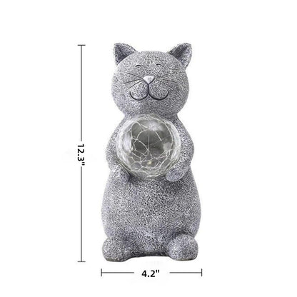 Solar-Powered Outdoor for Cat Statue with Auto-On LED Light