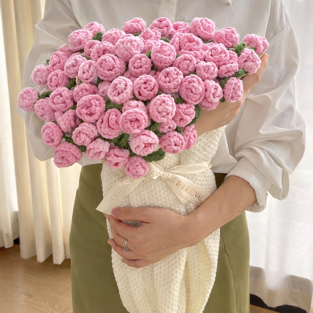 Handmade Crochet Rose Flower Bouquet Blanket