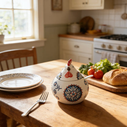 Ceramic Chicken Spice Jars with Lid and Spoon