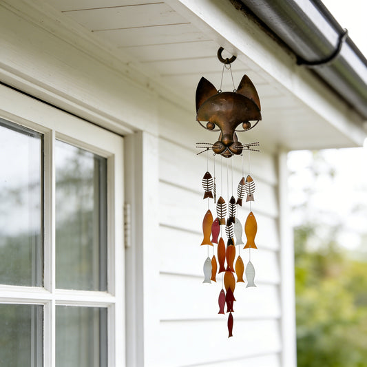 Metal Cat and Fish Wind Chimes