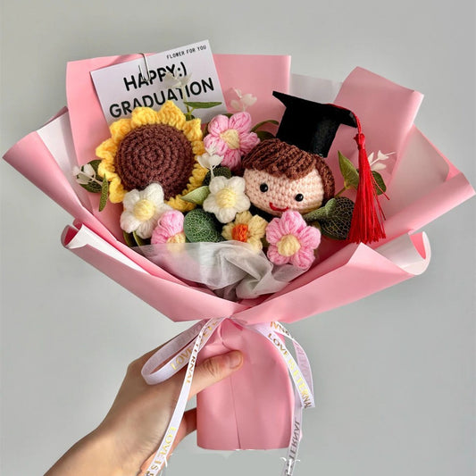 Handmade Crochet Graduation Flower Bouquet with Doll Class of 2026 Keepsake Gift