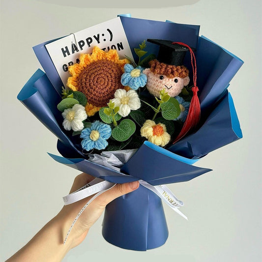 Handmade Crochet Graduation Flower Bouquet with Doll Class of 2026 Keepsake Gift