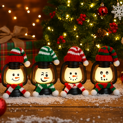 🎄Early Christmas Sale⛄4 PCS Mini Snowman Lantern with Hats and Scarves