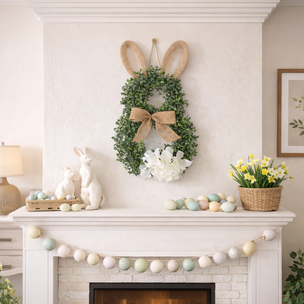 Easter Bunny-Themed Artificial Flower Wreath