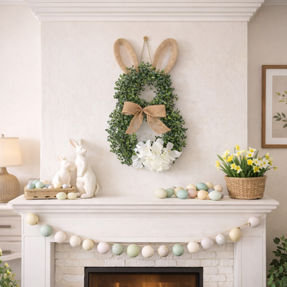 Easter Bunny-Themed Artificial Flower Wreath