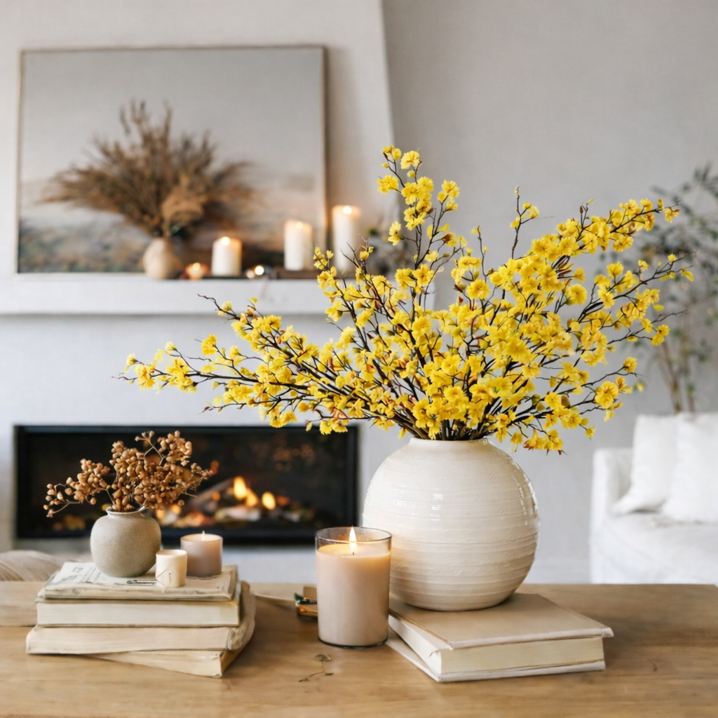 5 Stems Artificial Cherry Blossom Branches Spring Indoor Decoration