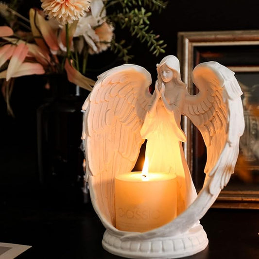Elegant Angel Candle Holder – Resin Angel Statue with Candle for Home Decor and Spiritual Ambiance