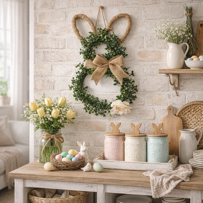 Easter Bunny-Themed Artificial Flower Wreath