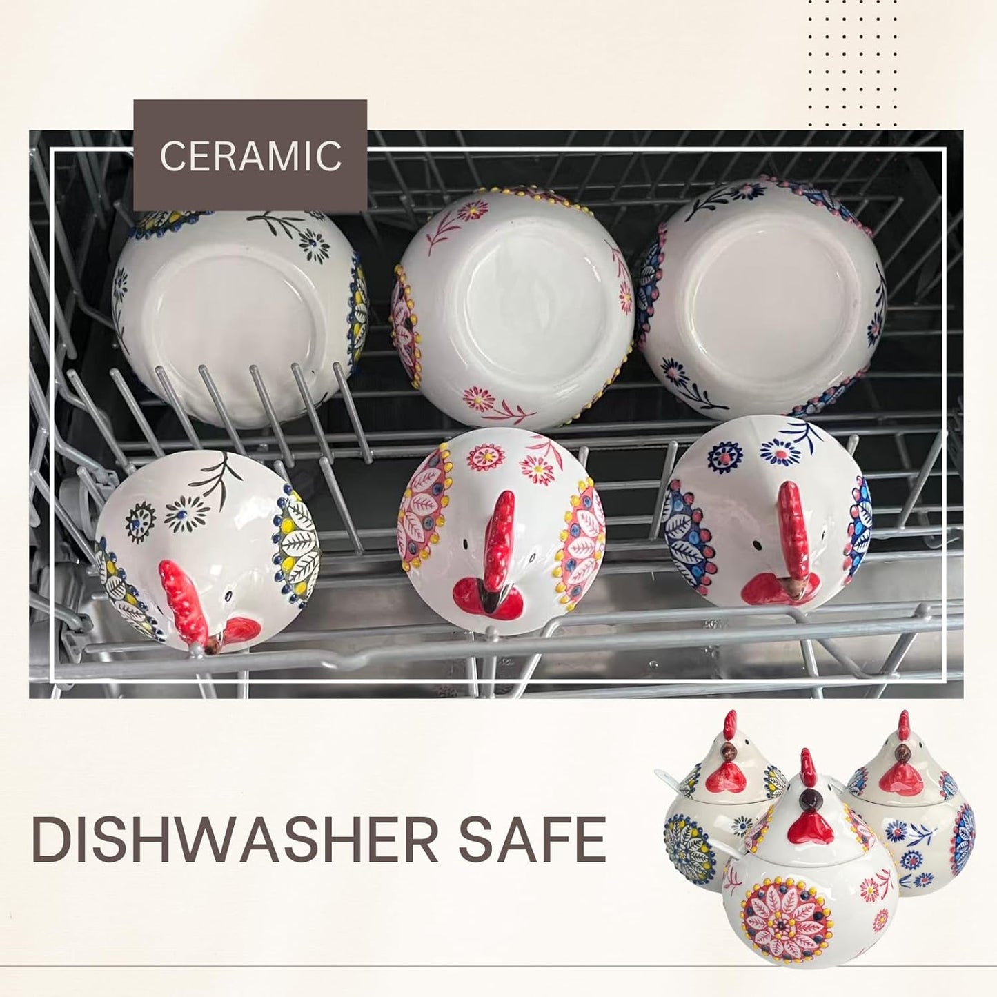 Ceramic Chicken Spice Jars with Lid and Spoon