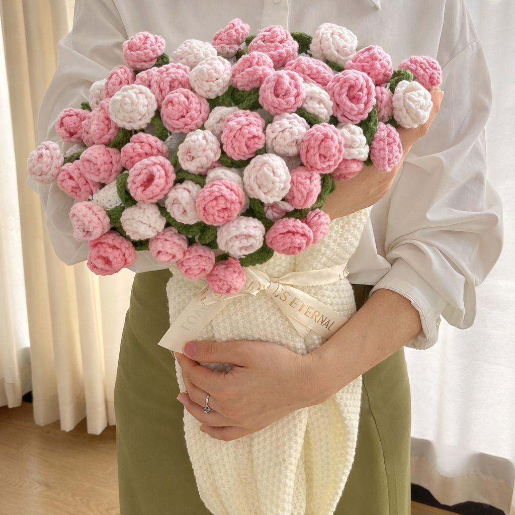 Handmade Crochet Rose Flower Bouquet Blanket