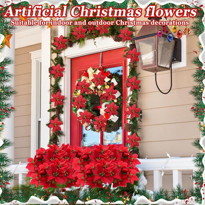 🎄2025 Christmas On Sale✨Poinsettias Artificial Christmas Flowers Indoor Outdoor Decor