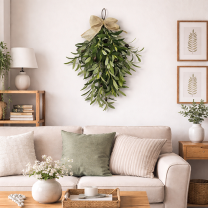 Artificial Olive Swag with Greenery Leaves and Burlap Bow