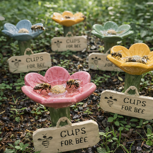 Flower-Shaped Ceramic Bee Watering Station (Random Color)