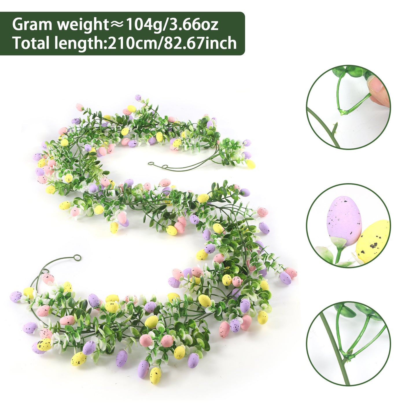Easter Artificial Garland Decor with Colorful Eggs and Eucalyptus Leaves