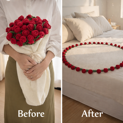 Handmade Crochet Rose Flower Bouquet Blanket