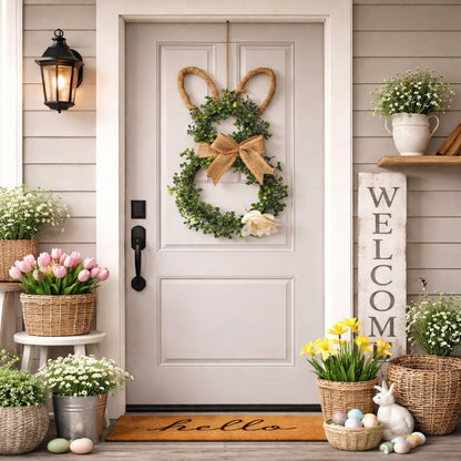 Easter Bunny-Themed Artificial Flower Wreath