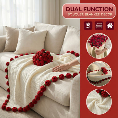 Handmade Crochet Rose Flower Bouquet Blanket