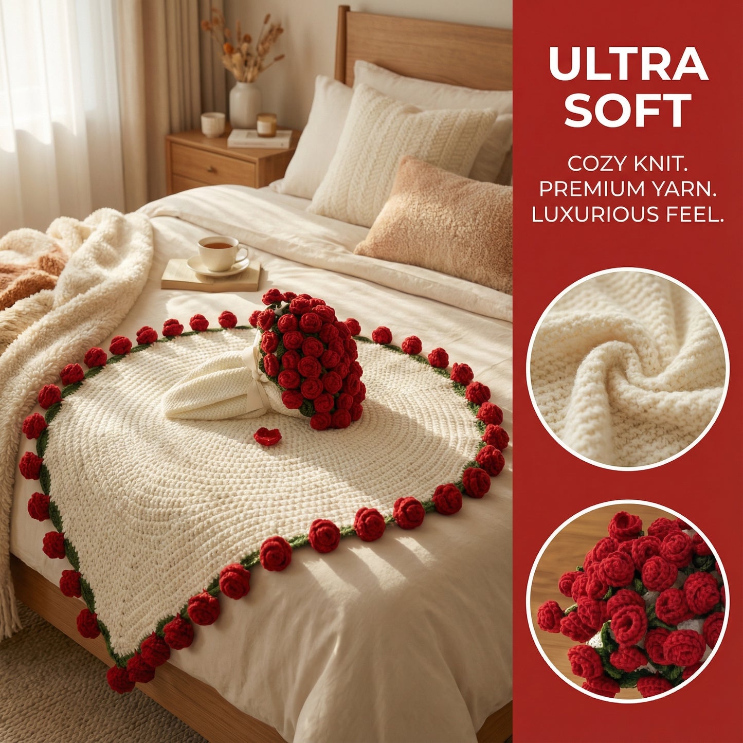 Handmade Crochet Rose Flower Bouquet Blanket