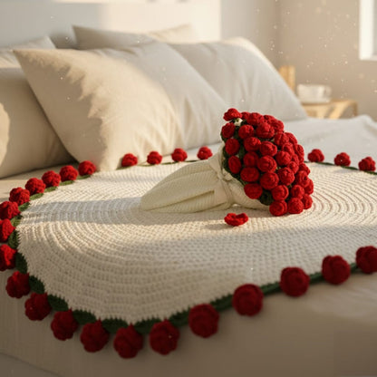 Handmade Crochet Rose Flower Bouquet Blanket