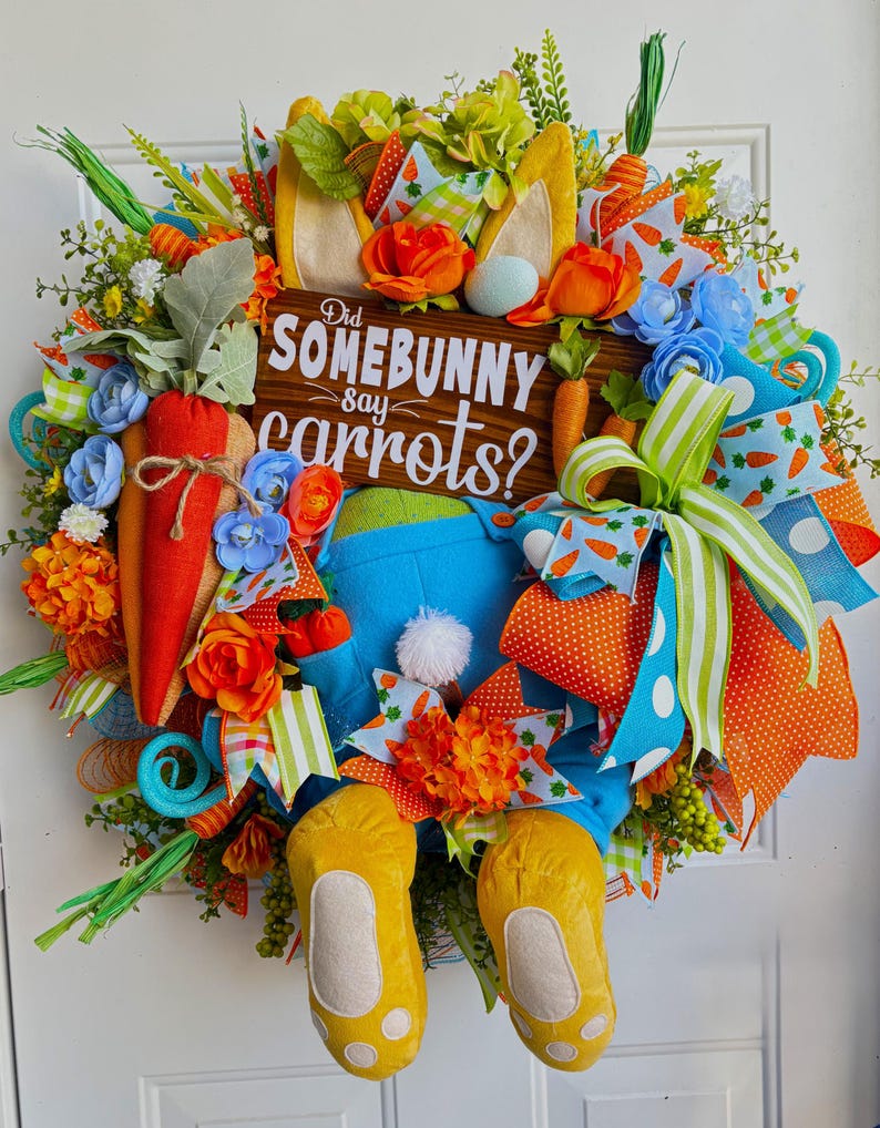 Head-First for Carrots! 🐰 Easter Bunny Front Door Wreath