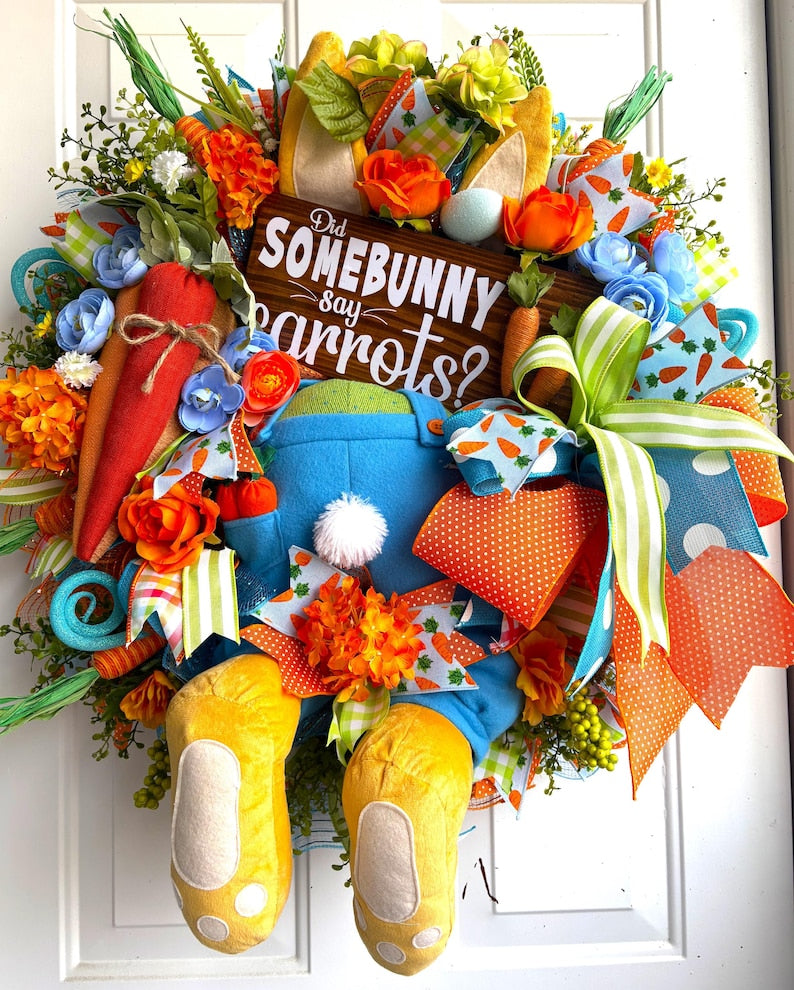 Head-First for Carrots! 🐰 Easter Bunny Front Door Wreath