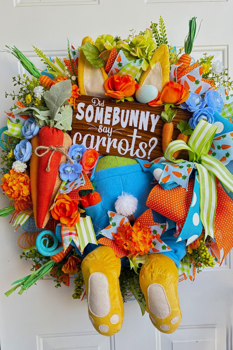 Head-First for Carrots! 🐰 Easter Bunny Front Door Wreath
