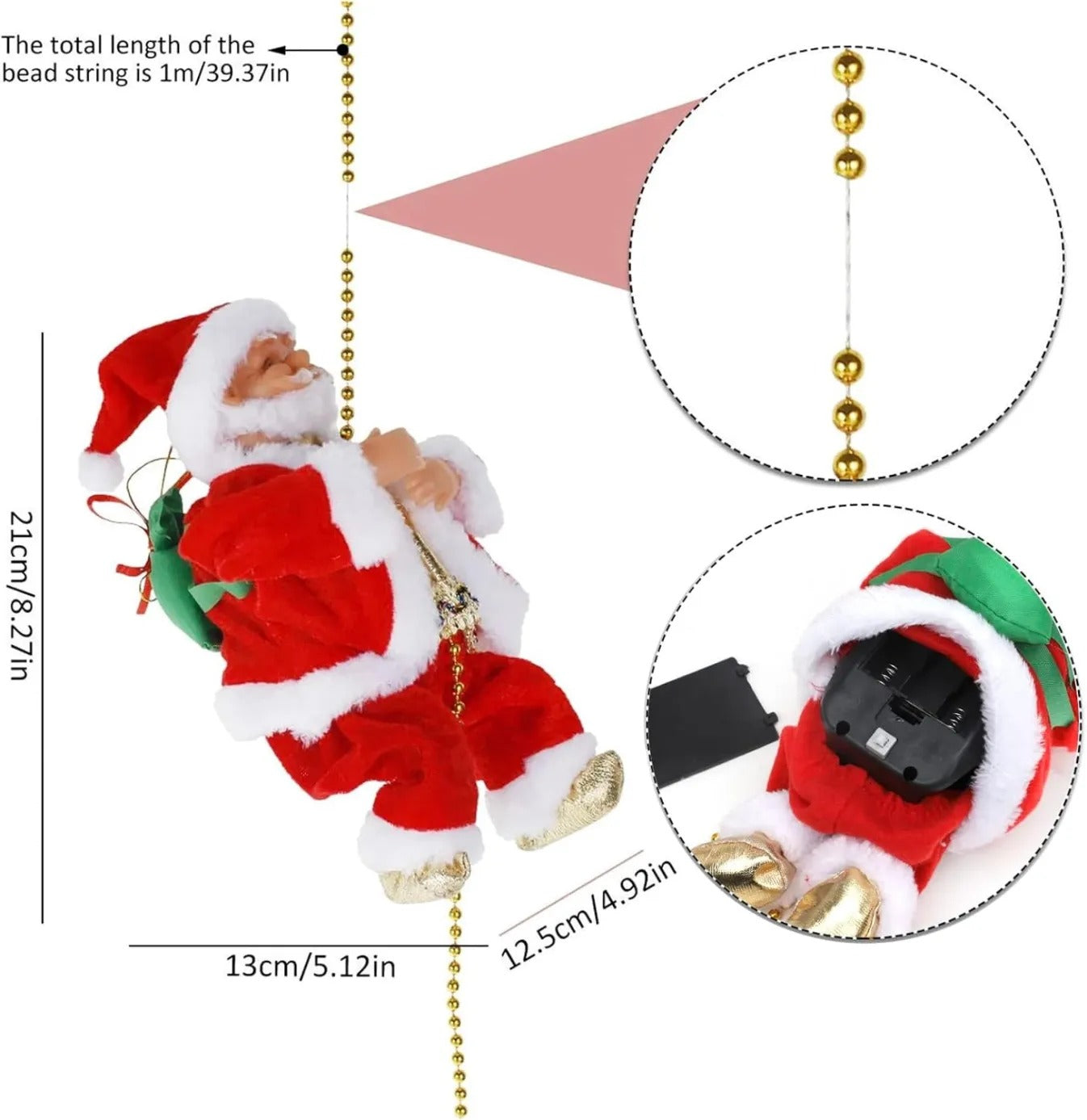 🎄2025 Christmas On Sale🎅Electric Climbing Santa Claus on Beads Chain Ladder with Music
