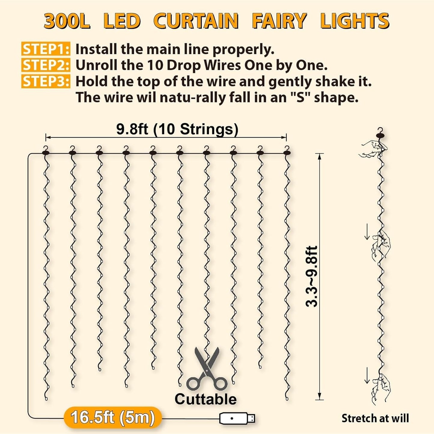 Fairy String Hanging  Curtain Lights with Remote