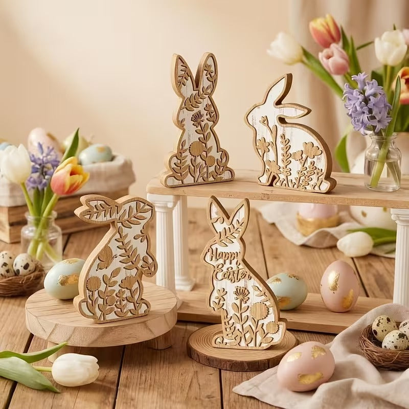 Easter Rabbit Table Wooden Signboard Decorative Set