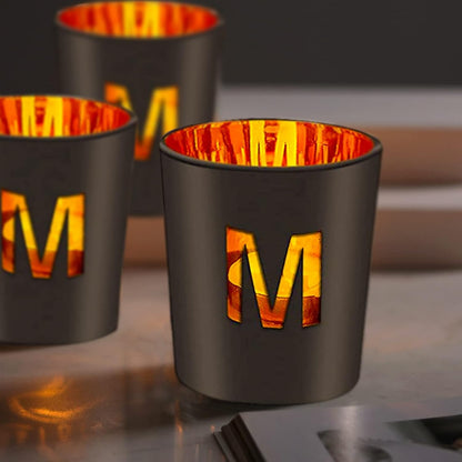 4 Glass Tea Light Candle Holders with Wooden Candle Holders Tray and Pebbles