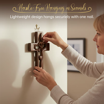 Hand-Carved Intertwined Hearts Wooden Cross