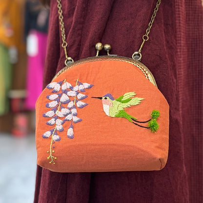 DIY Embroidered Clasp Lock Handbag Making Kit with Thread