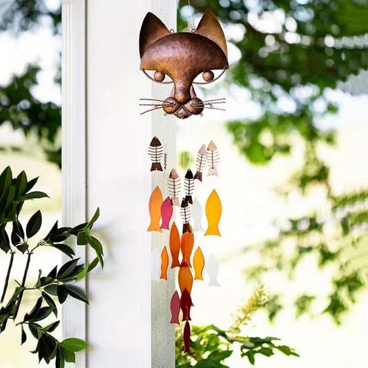 Metal Cat and Fish Wind Chimes