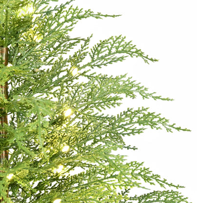 Pre-Lit Green Cypress Artificial Christmas Tree With Woven Basket And Timer