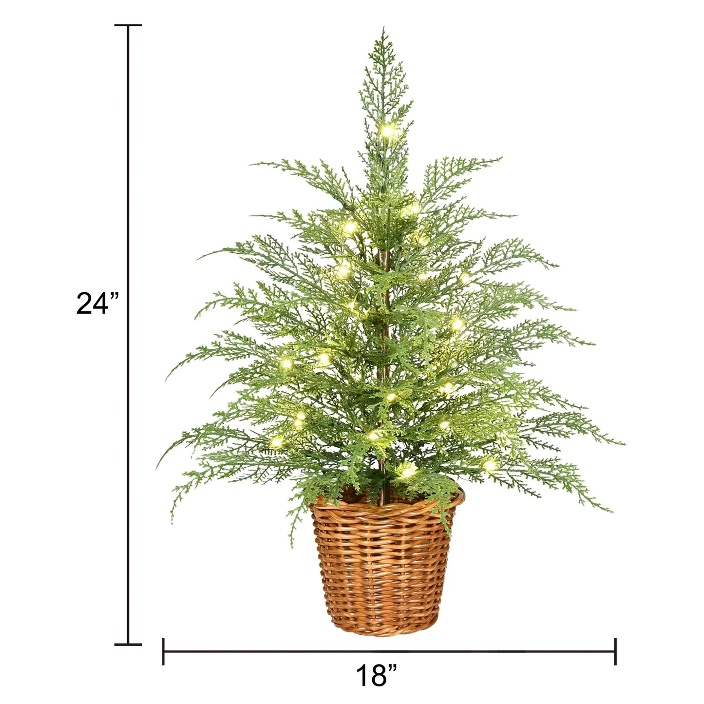 Pre-Lit Green Cypress Artificial Christmas Tree With Woven Basket And Timer