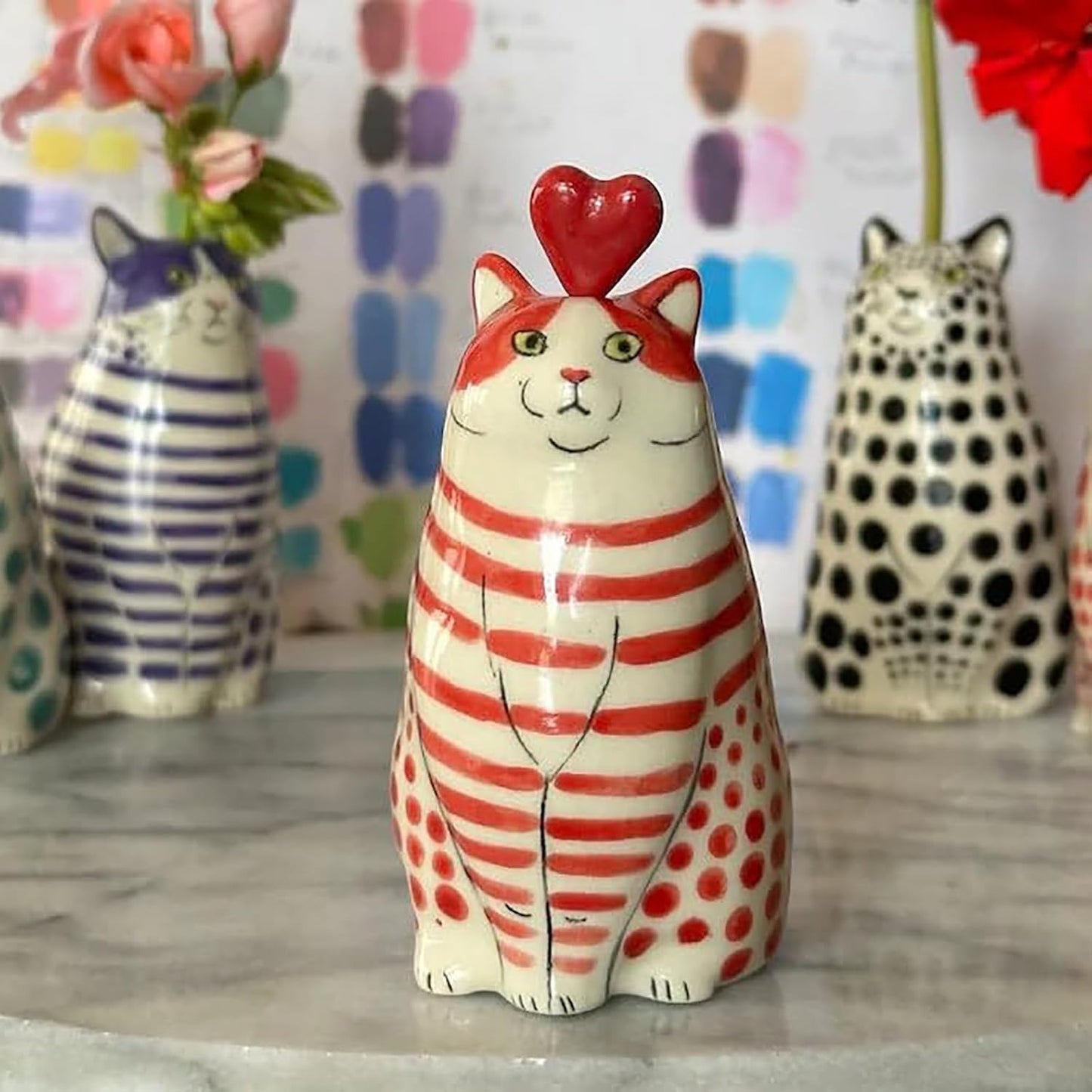 Hand-Painted Polka Dot Cat Tiny Vase