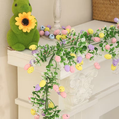 Easter Artificial Garland Decor with Colorful Eggs and Eucalyptus Leaves