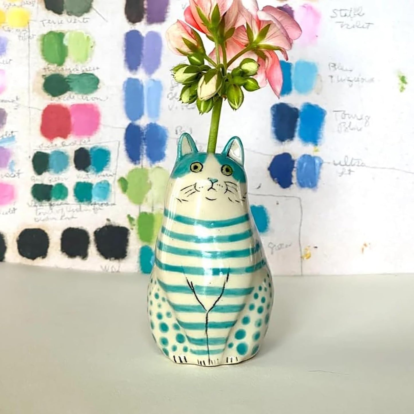 Hand-Painted Polka Dot Cat Tiny Vase