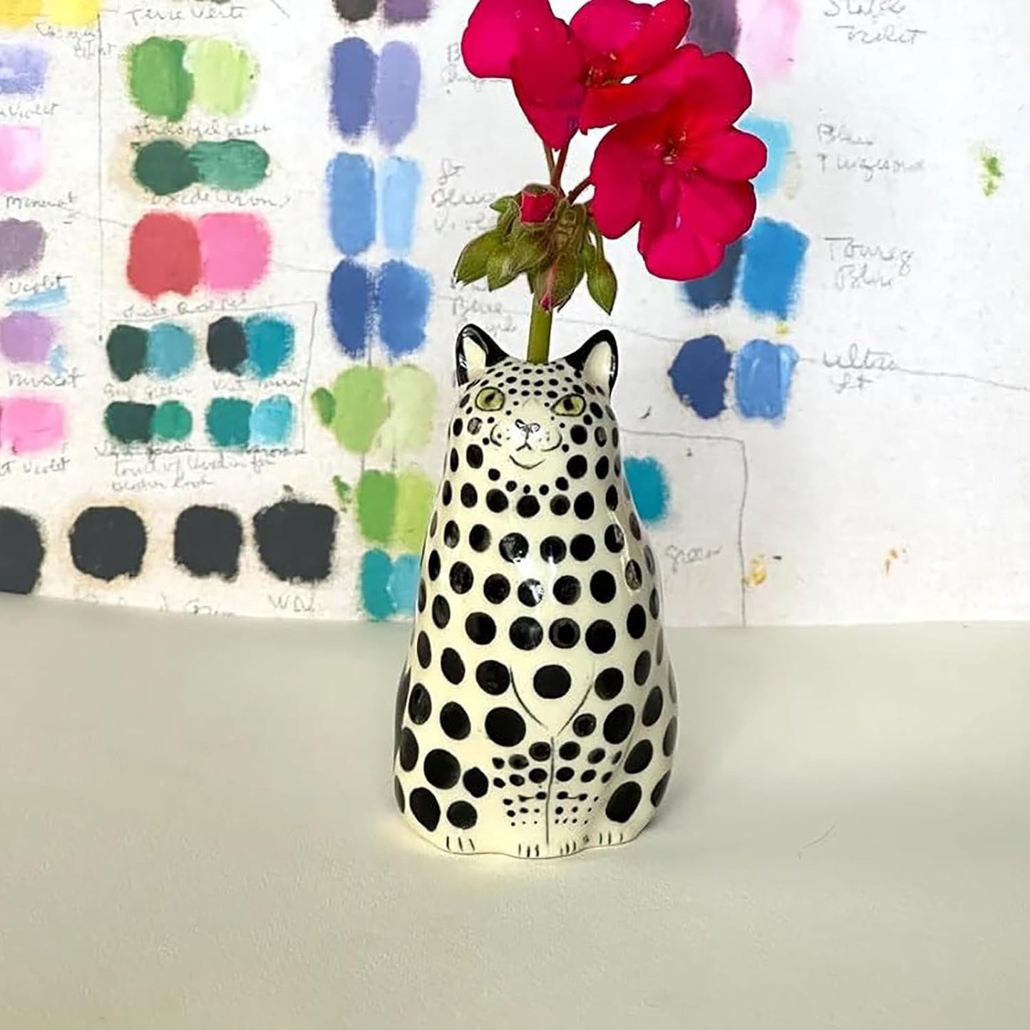 Hand-Painted Polka Dot Cat Tiny Vase