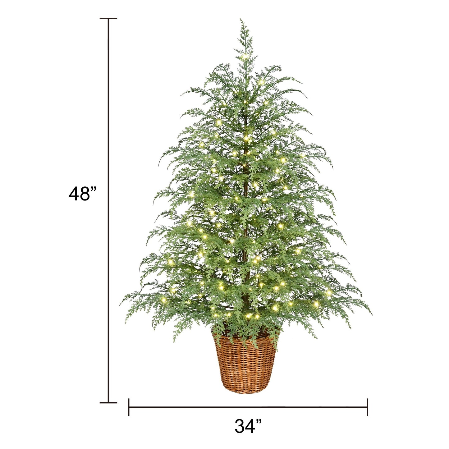 Pre-Lit Green Cypress Artificial Christmas Tree With Woven Basket And Timer