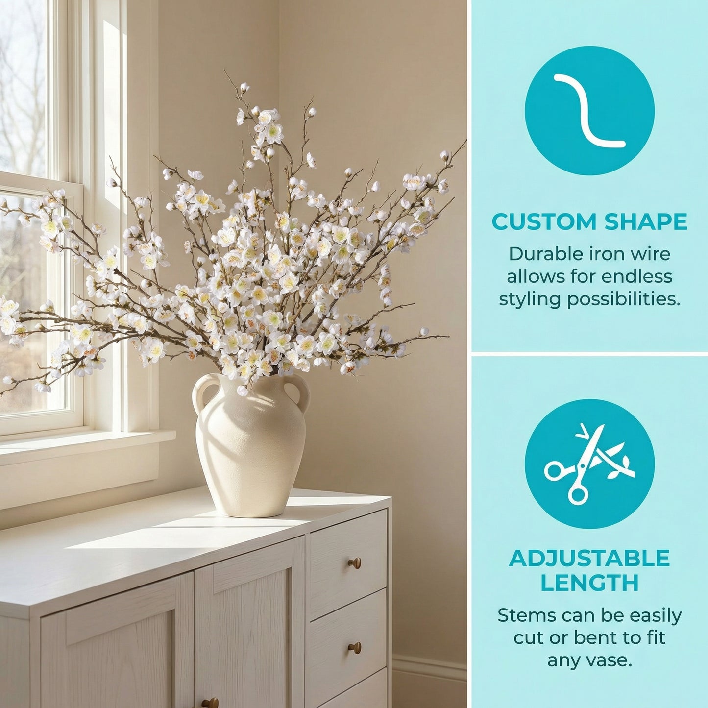 5 Stems Artificial Cherry Blossom Branches Spring Indoor Decoration