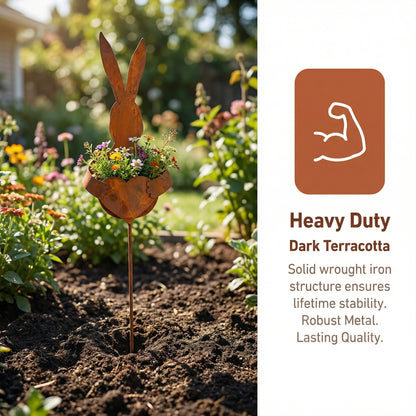 Easter Vintage Metal Rabbit Shaped Planter Garden Stake