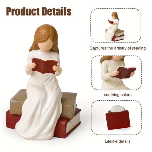 Book Lover Gifts Reading Sculpture,Hand-Painted Resin Figurines Ornaments ,Bookshelf Decor for Home Office Desk